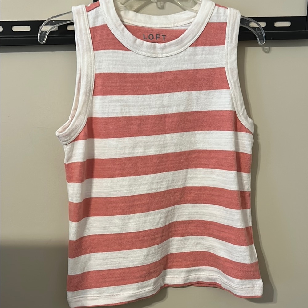 LOFT Pink and White Boxy Sleeveless Tank Top